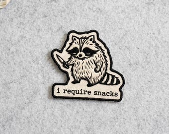 Raccoon with Knife Patch – Funny Sarcastic Trash Panda Embroidered Badge