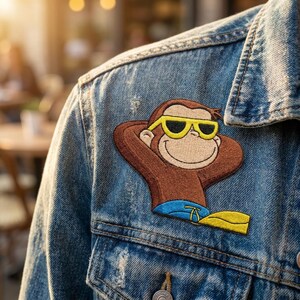 Cool Relaxing Monkey Embroidered Patch, Chilled Chimp Sunglasses Iron On Patch, Summer Vacation Iron On Badge for Jacket Backpack Hat Gift