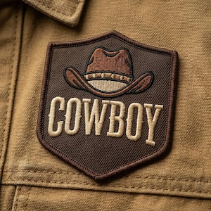 Cowboy Shield Iron On Patch, Retro Country Style Embroidery - Rugged Outdoor Workwear Decor