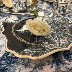 Elegant Blue Floral Dinnerware Set  - Vintage Chinoiserie Table Setting for Weddings & Dinner Parties.