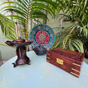 Handmade Brass Wall Plate, Conch Shell, Incense Holder, Sheesham Box, Ashtamangala Symbols