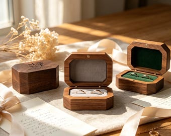 Caja de madera personalizada grabada para anillos, recuerdo de pedida de mano, regalo de aniversario