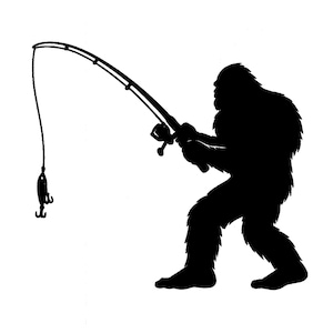 bigfoot walking with fishing pole Bigfoot Fishing Silhouette