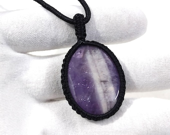 Oval Amethyst Macrame Pendant Necklace: Handmade Gemstone Jewelry