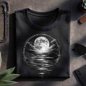 Full Moon Over Ocean T-Shirt | Moonlight Reflection Tee