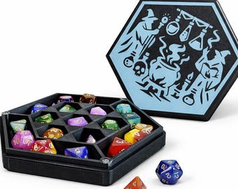 Caja de almacenamiento de dados magnética XL, caja de dados de rol D&D con diseño de mago
