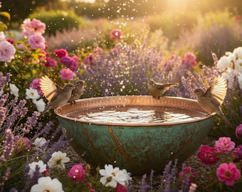 Rustic Outdoor Garden Bowl-Handcrafted Hammered Copper Bird Bath