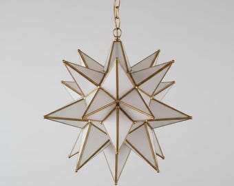 Lámpara colgante marroquí hecha a mano con forma de estrella, farol geométrico de latón, lámpara de techo ambiental.