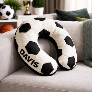 Personalized U-Shaped Pillow, Custom Soccer U Shape Neck Pillow, Custom Name Travel Cushion, Sports Themed Car Airplane Support image 1