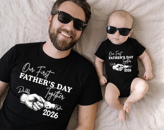 Our First Father’s Day Shirt Personalized, Matching Dad Baby Outfit, Custom Name Year Tee, New Dad Gift Idea