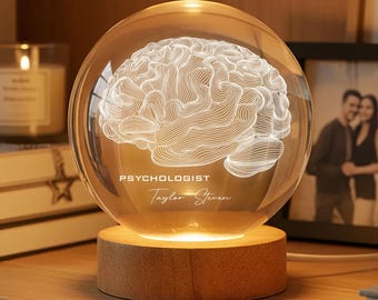 Personalized Psychologist Crystal Ball Light; Custom Brain Anatomy Desk Decor; Psychology Graduation Gift; Gift for Therapist; Mental Health
