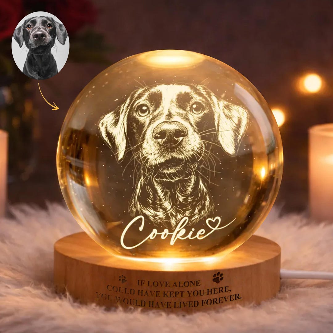 Personalized Pet Memorial Crystal Ball Lamp, Custom Dog Photo Keepsake ...