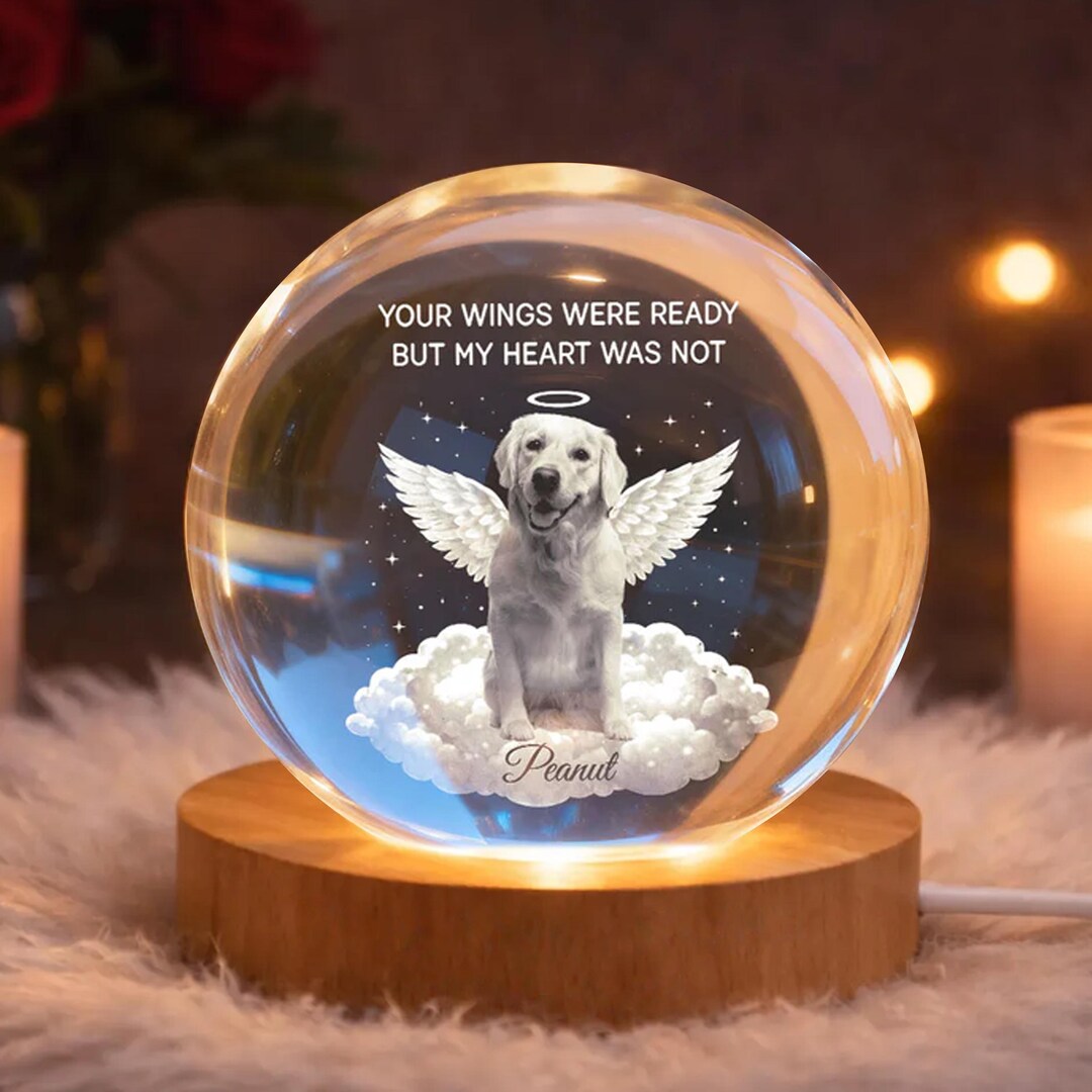 Personalized Pet Memorial Crystal Ball Lamp, Custom Dog Photo Keepsake ...
