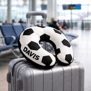 Personalized U-Shaped Pillow, Custom Soccer U Shape Neck Pillow, Custom Name Travel Cushion, Sports Themed Car Airplane Support image 3