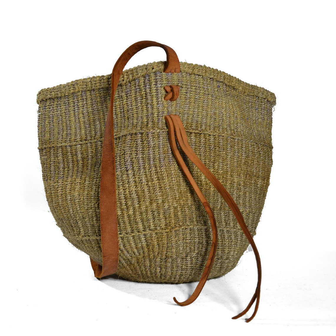 Large Sisal Bag / Woven Straw Purse with Leather Strap and Etsy
