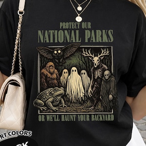 Camiseta de Parques Nacionales con Colores Confortables, Camiseta "Protejamos Nuestros Parques" para Chicas Granola, Camiseta de Mothman, Ropa de Terror Folclórico, Camiseta Alternativa de Parques Nacionales