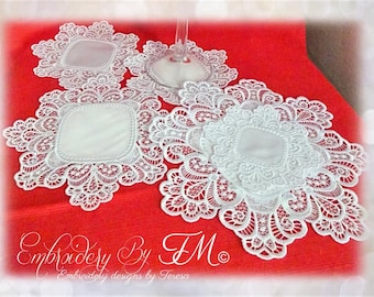 Doily and coasters vintage FSL / four sizes / combination of lace and satin
