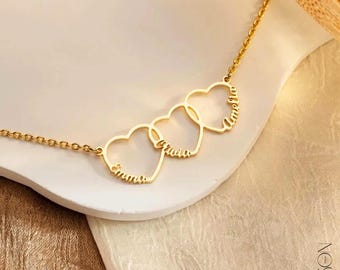 Collar con apellido y corazón, collar con corazón para madres, collar con varios nombres, joyería con apellido, regalo para esposa, regalo para mamá primeriza