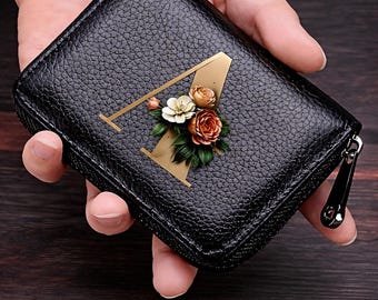 Monogram PU Leather Accordion Wallet, Zipper Coin Purse