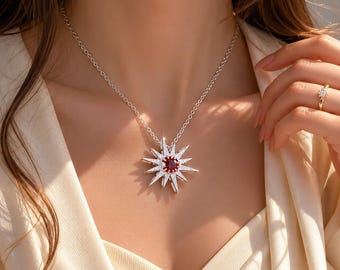925 Sterling Silver North Star Necklace, Dainty Starburst Pendant, Celestial Boho Jewelry