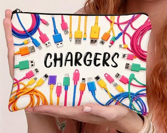 Colorful USB Cable Organizer Bag, Zippered Tech Travel Pouch