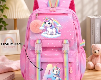 Personalized Unicorn Backpack for Girls, Custom Name School Bag, Unicorn Backpack Set, Girls School Backpack, Back to School Gift for Kids