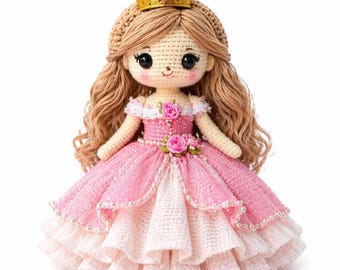 Amigurumi Girl Doll Pattern PDF – Easy Crochet Princess Doll Tutorial with Step-by-Step Instructions. Perfect for beginners & instant