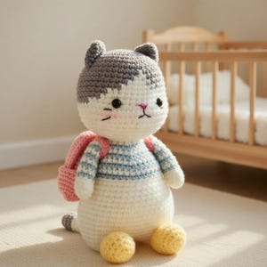 amigurumi cat crochet pattern, cute kitten plush toy, easy beginner friendly tutorial, instant download, handmade kawaii kitty