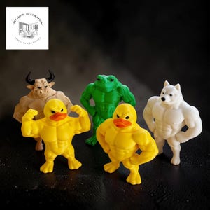 Muscle Animal Figurines, Buff Duck, Swole Frog, Bodybuilder Dog, Quirky Desk Toy