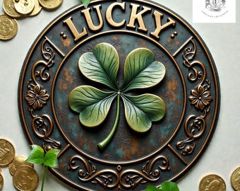 Lucky Four Leaf Clover Metal Sign – Vintage Rustic Aluminum Plaque Home Decor