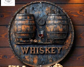 Rustic Whiskey Barrel Sign - Personalized Home Bar Decor & Man Cave Gift