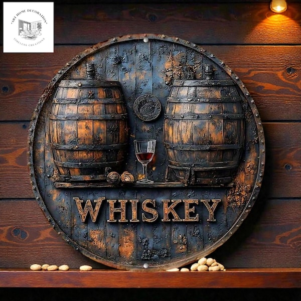Rustic Whiskey Barrel Sign - Personalized Home Bar Decor & Man Cave Gift