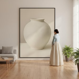 Póster de jarrón lunar - Papel mate de calidad museística, arte mural minimalista coreano