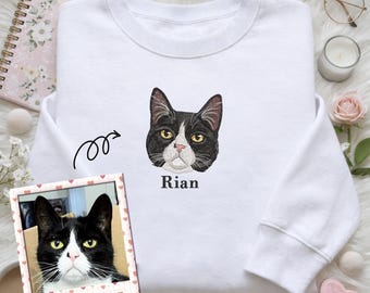 Custom Personalized Embroidered Pet Sweater Dog and Cat Portrait from Your Photo with Name Unisex Crewneck Gift for Pet Lovers