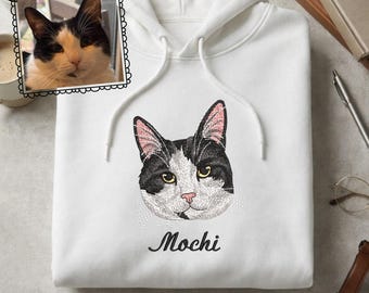 Custom Personalized Embroidered Pet Sweater Dog and Cat Face from Your Photo with Name Unisex Crewneck Gift for Pet Lovers