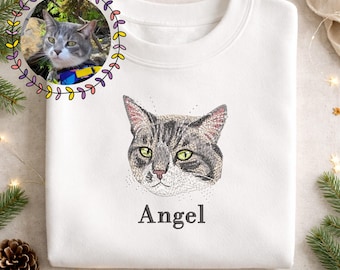 Custom Personalized Embroidered Pet Sweater Dog and Cat Portrait from Your Photo with Custom Name Unisex Crewneck Gift for Pet Lovers