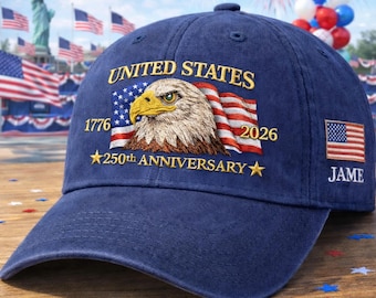 United States 1776–2026 Eagle Embroidered Patriotic Hat, 250th Anniversary Vintage Washed USA Dad Cap, American Flag Gift for Men