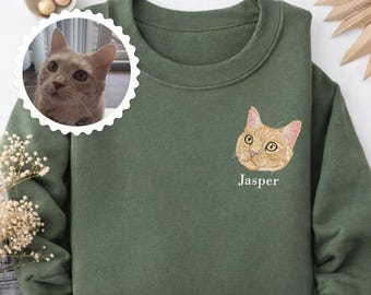 Custom Personalized Embroidered Pet Sweater, Dog and Cat Portrait from Your Photo with Name, Unisex Crewneck Gift for Pet Lovers