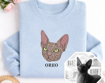Custom Personalized Embroidered Pet Sweatshirt, Dog and Cat Portrait from Your Photo with Name, Unisex Crewneck Gift for Pet Lovers