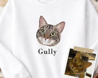 Custom Personalized Embroidered Pet Sweater Dog and Cat Portrait from Your Picture with Name Unisex Crewneck Gift for Pet Lovers