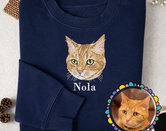 Custom Personalized Embroidered Pet Sweater Dog and Cat Portrait from a Photo with Name Unisex Crewneck Gift for Pet Lovers