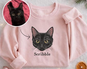 Custom Personalized Embroidered Pet Sweater Dog and Cat Portrait from Your Photo with Name Cozy Unisex Crewneck Gift for Pet Lovers