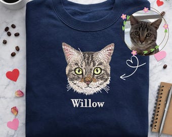 Custom Personalized Embroidered Pet Sweater Dog and Cat Portrait from Your Photo with Pet Name Unisex Crewneck Gift for Pet Lovers