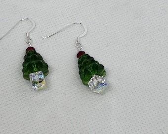 Swarovski Crystal Christmas Tree Earrings - Sterling Silver - Free Shipping