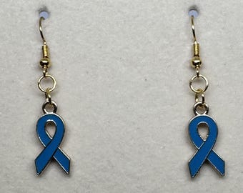 Teal Ribbon Ovarian Cancer Awareness Earrings - Gold Toned - FREE Shipping