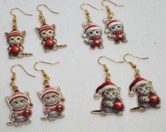 Fun Christmas Kitty Earrings - Pick from Various Designs - FREE SHIP