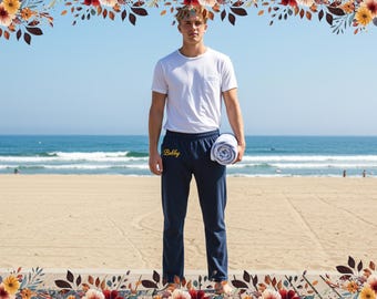 Pantalones de descanso bordados para hombre de rayón, pantalones de dormir personalizados, pantalones de pijama de verano, ropa de casa informal y suave, pantalones con nombre personalizado