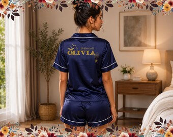 Leuke satijnen spookpyjama | Halloween-nachtkleding, bijpassende pyjama met boo-crew, gepersonaliseerde satijnen pyjamaset, griezelige seizoensoutfit, pyjamaset.