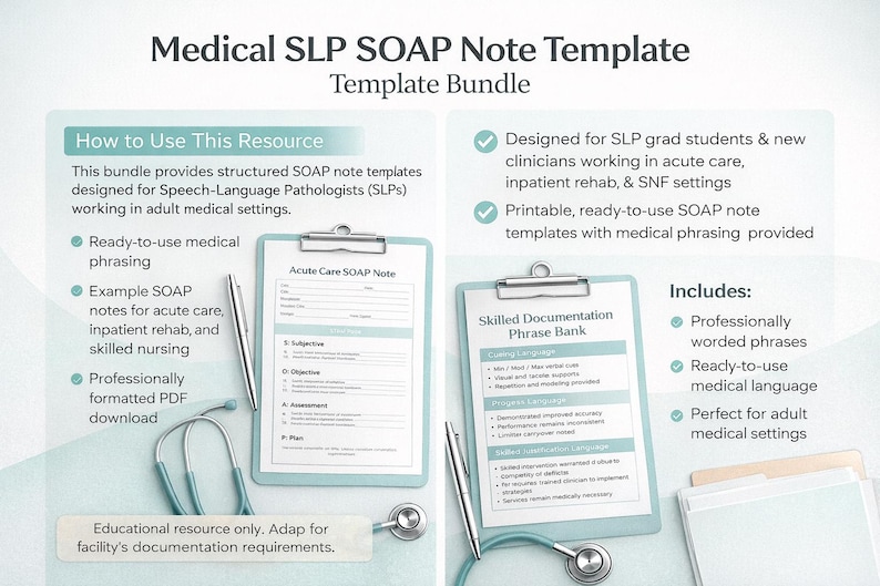 Medical SLP SOAP Note Template Bundle | Acute Care, Inpatient Rehab ...