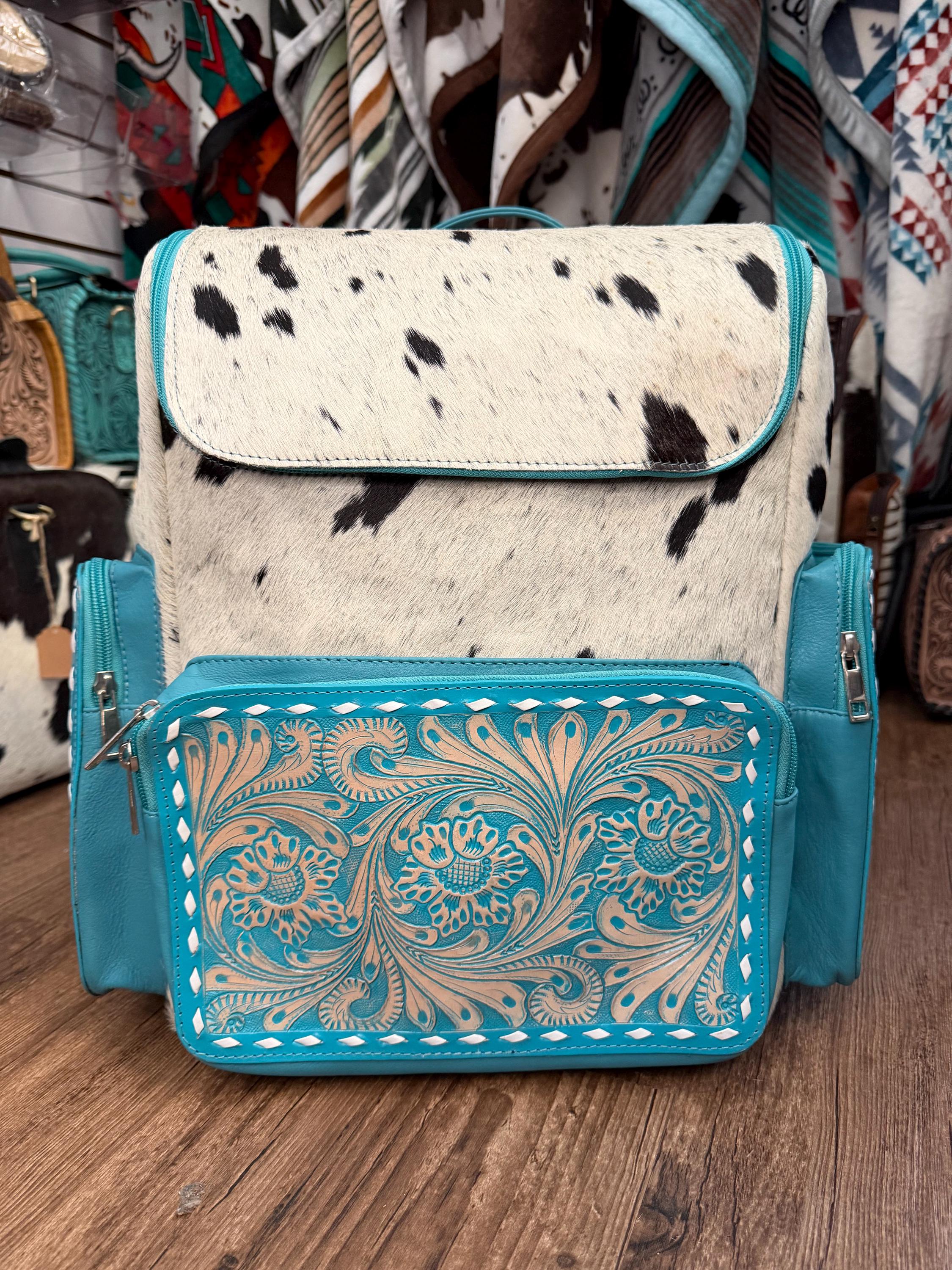 Turquoise Cowhide Backpack - Etsy